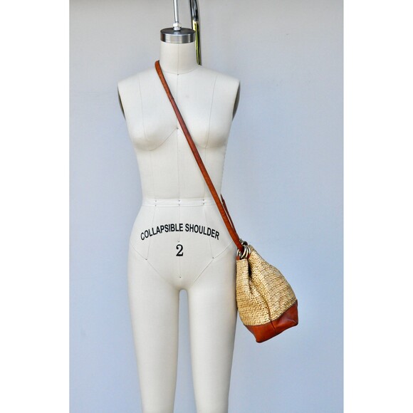 Saks Fifth Avenue Bag - Made in Italy Leather & Raffia Bag - Crossbody Shoulder - Picture 3 of 9